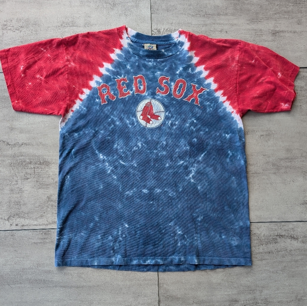 Vintage Liquid Blue Red Blue Tie Dye Red Sox Single Stitch Graphic Tshirt Large